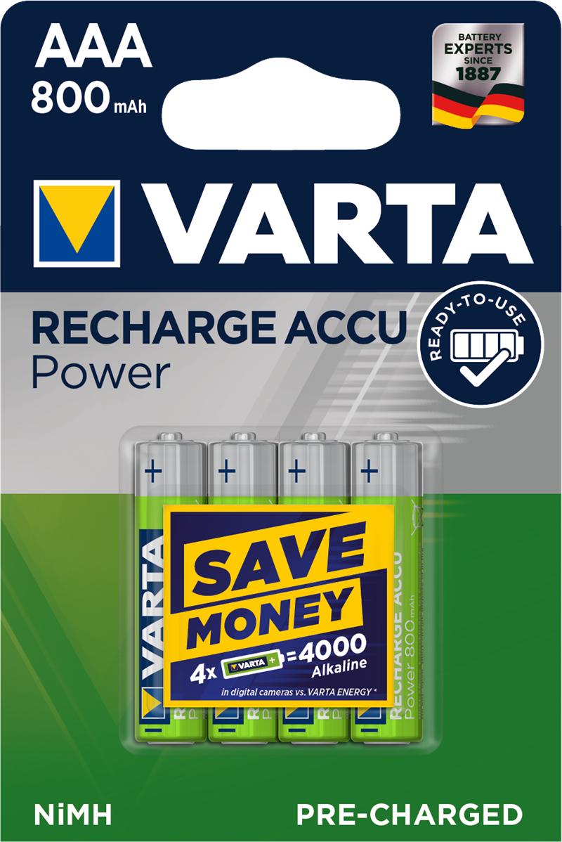 VARTA RECHARGE ACCU Power AAA 800mAh 4er Pack