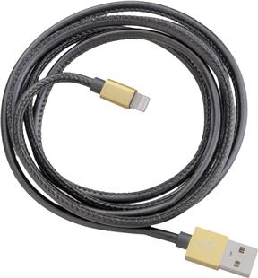 PETER JÄCKEL USB LEATHER TOUCH Cable Black für Lightning mit Sync- und Ladefunktion