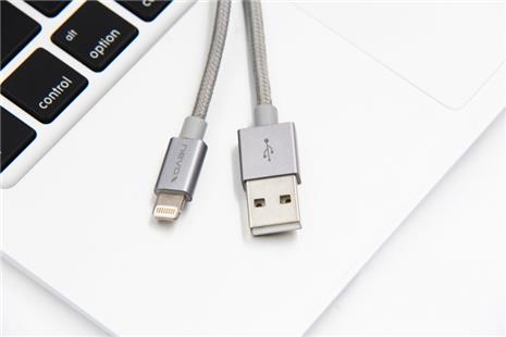 nevox Lightning USB Datenkabel MFi Nylon geflochten 1M - silbergrau