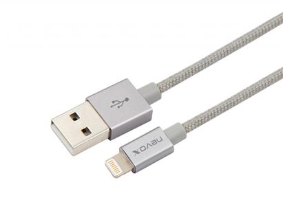 nevox Lightning USB Datenkabel MFi Nylon geflochten 2M - silbergrau