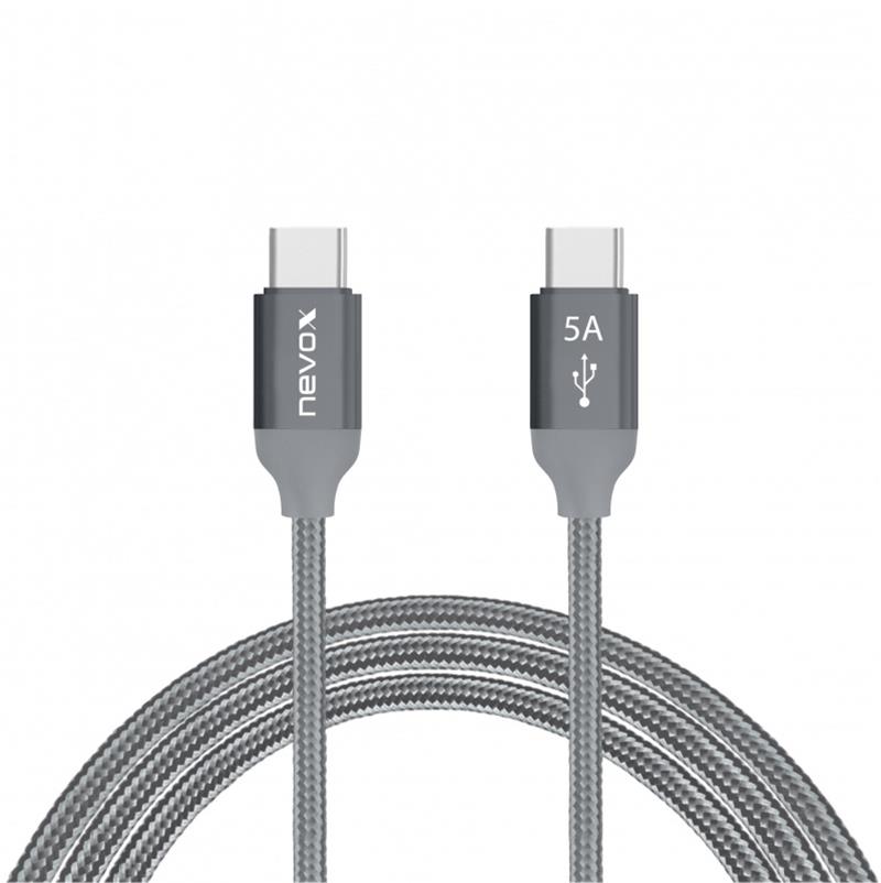 nevox USB Type C zu Type C USB 2.0 Kabel 20V/5A (100W) Emark IC 0.5M - silbergrau