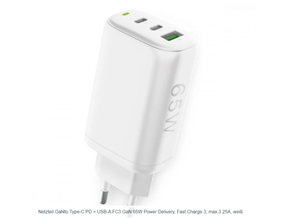 FONTASTIC NETZTEIL GANTO TYPE-C PD+USB-A FC3 GAN 65W POWER DELIVERY, FAST CHARGE 3, MAX.3.25A, WEISS