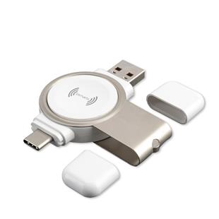 4smarts Wireless Charger VoltBeam Mini 2,5W für Apple Watch 1-7 mit USB-A und USB-C Stecker weiß