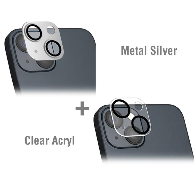 4smarts StyleGlass Kamera iPhone 14 / 14 Plus 2er Set Metal silber + klar