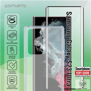 4smarts 360° Starter Set m.X-Pro Full Cover Glas, Montager. und Clear Hülle f. Sams Galaxy S23 Ultra
