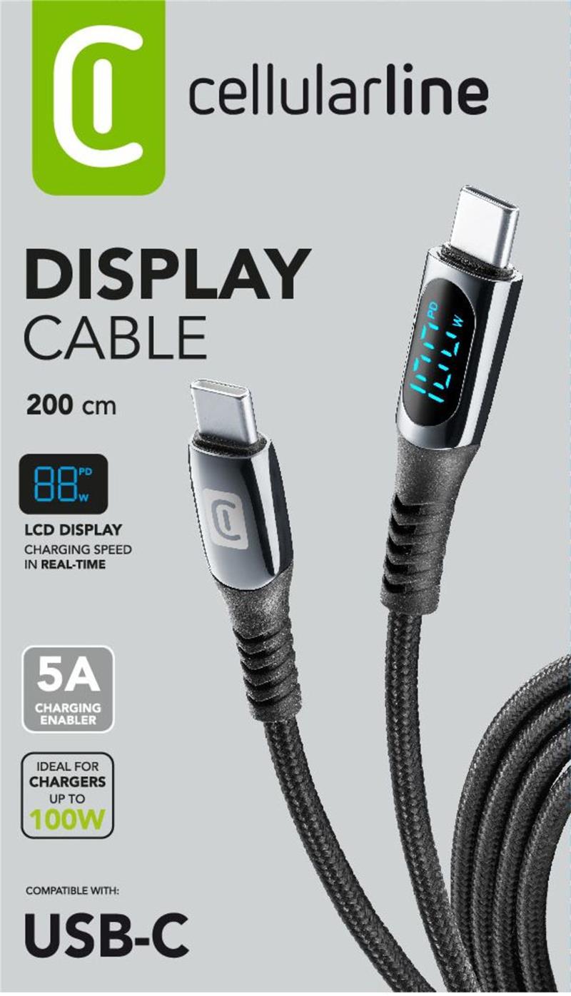 Cellularline 5A Display Cable 2m USB Typ-C/ Typ-C Black