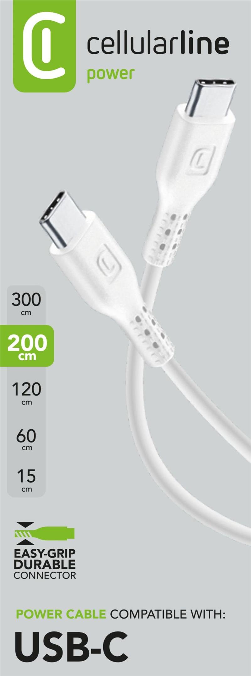 Cellularline Power Data Cable 2 m USB Typ-C/ Typ-C White