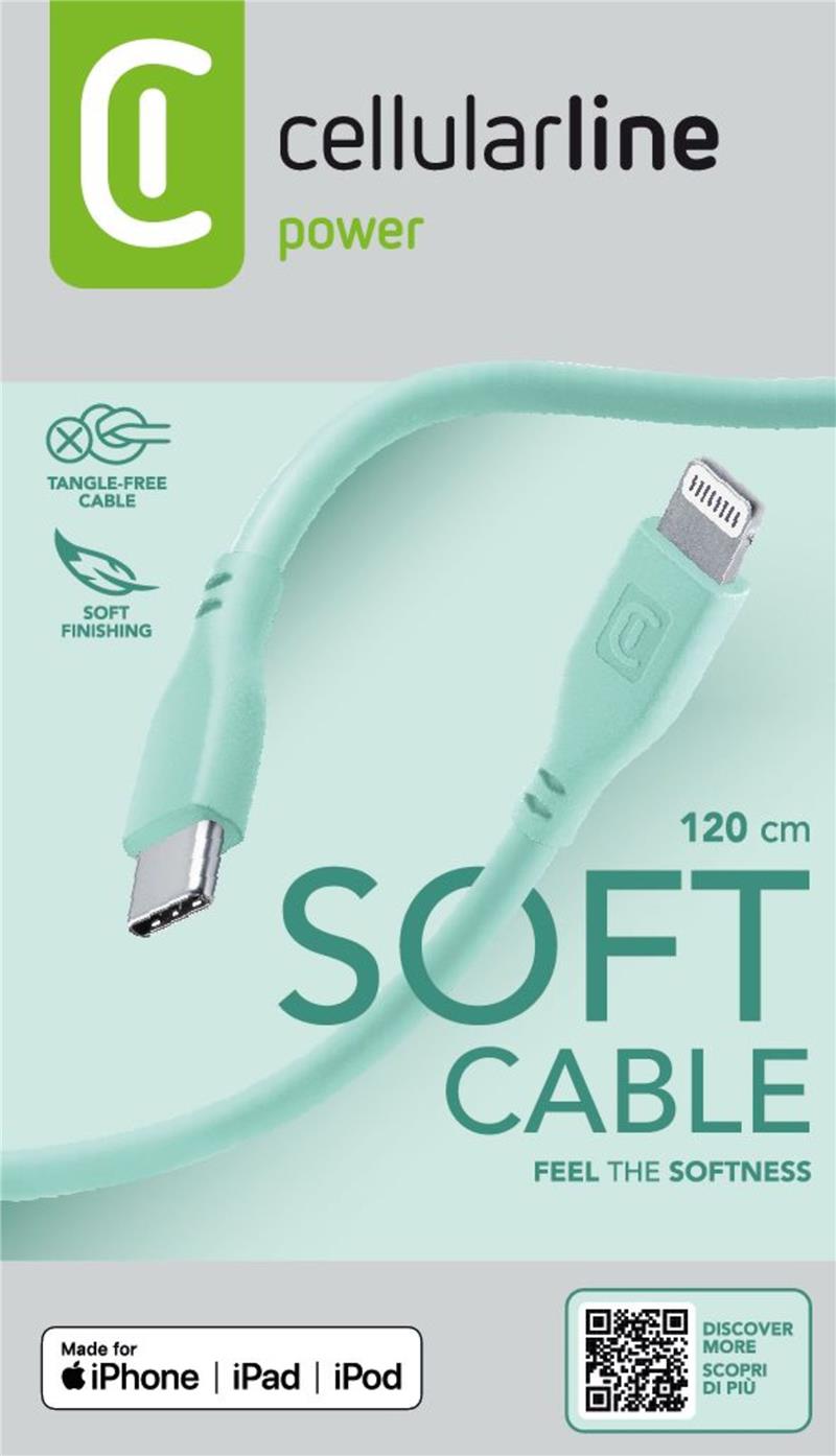 Cellularline Soft Data Cable USB Typ-C/ Lightning 1,2m Green
