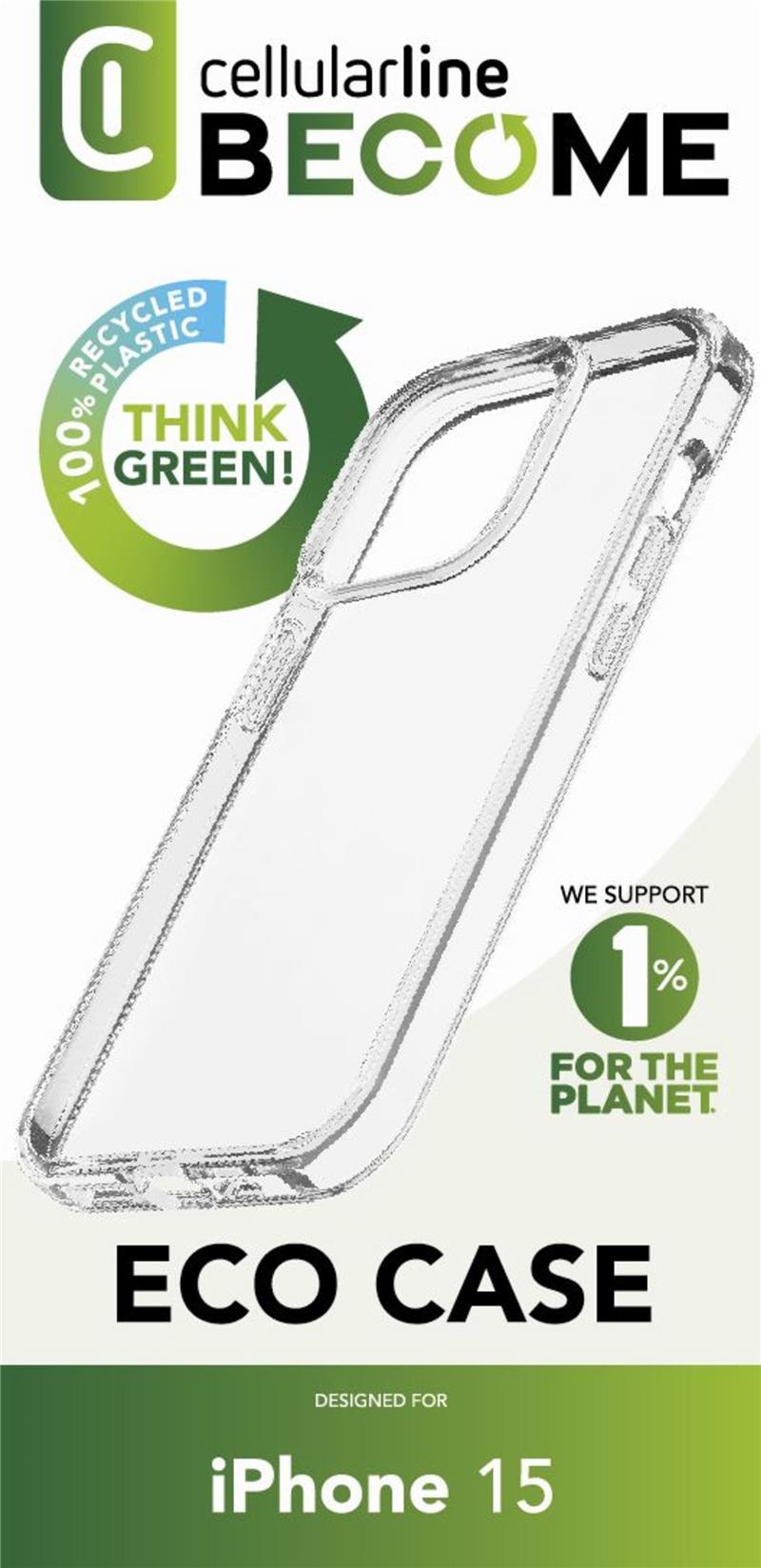 Cellularline Become Eco Case für Apple iPhone 15 Clear