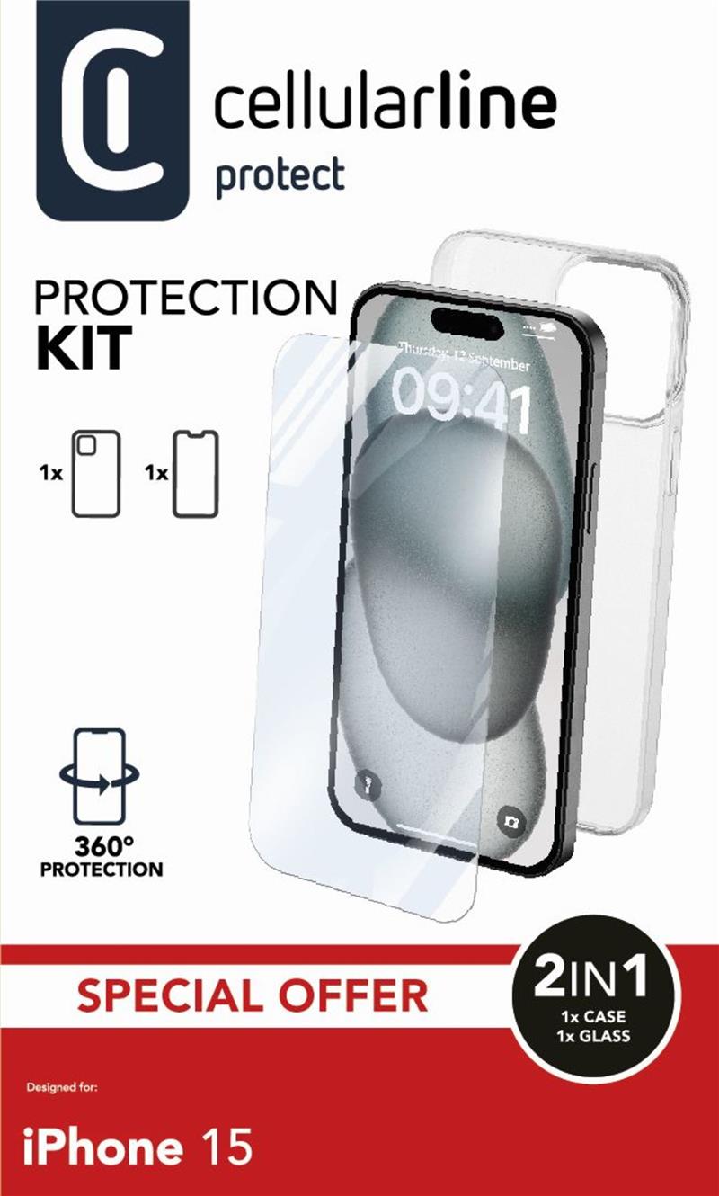 Cellularline Protection Kit für Apple iPhone 15 Clear