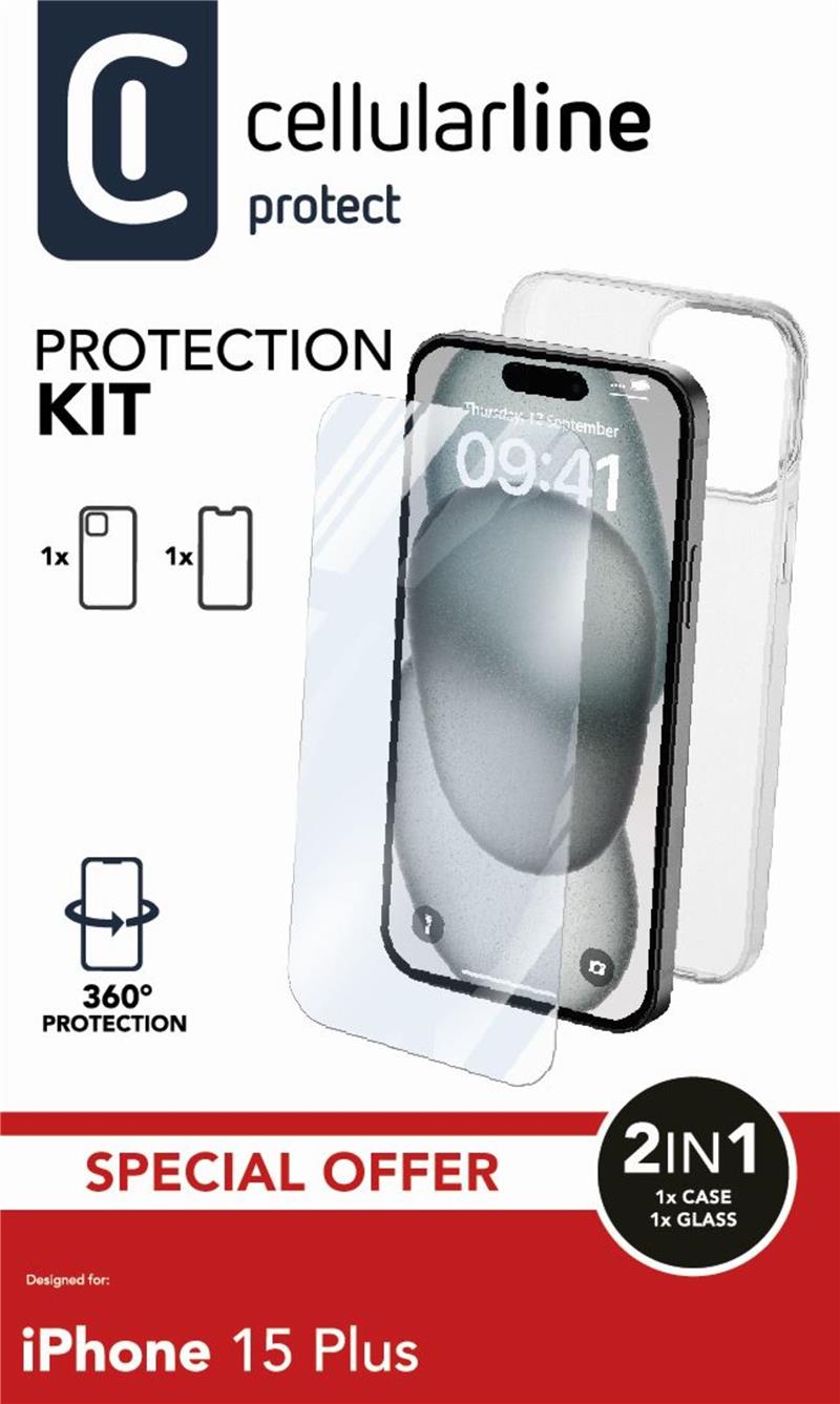 Cellularline Protection Kit für Apple iPhone 15 Plus Clear