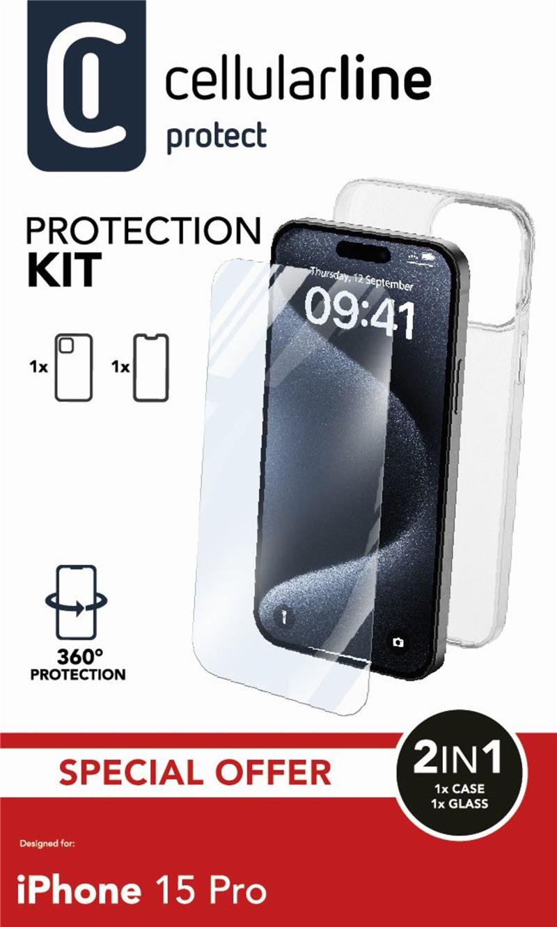 Cellularline Protection Kit für Apple iPhone 15 Pro Clear