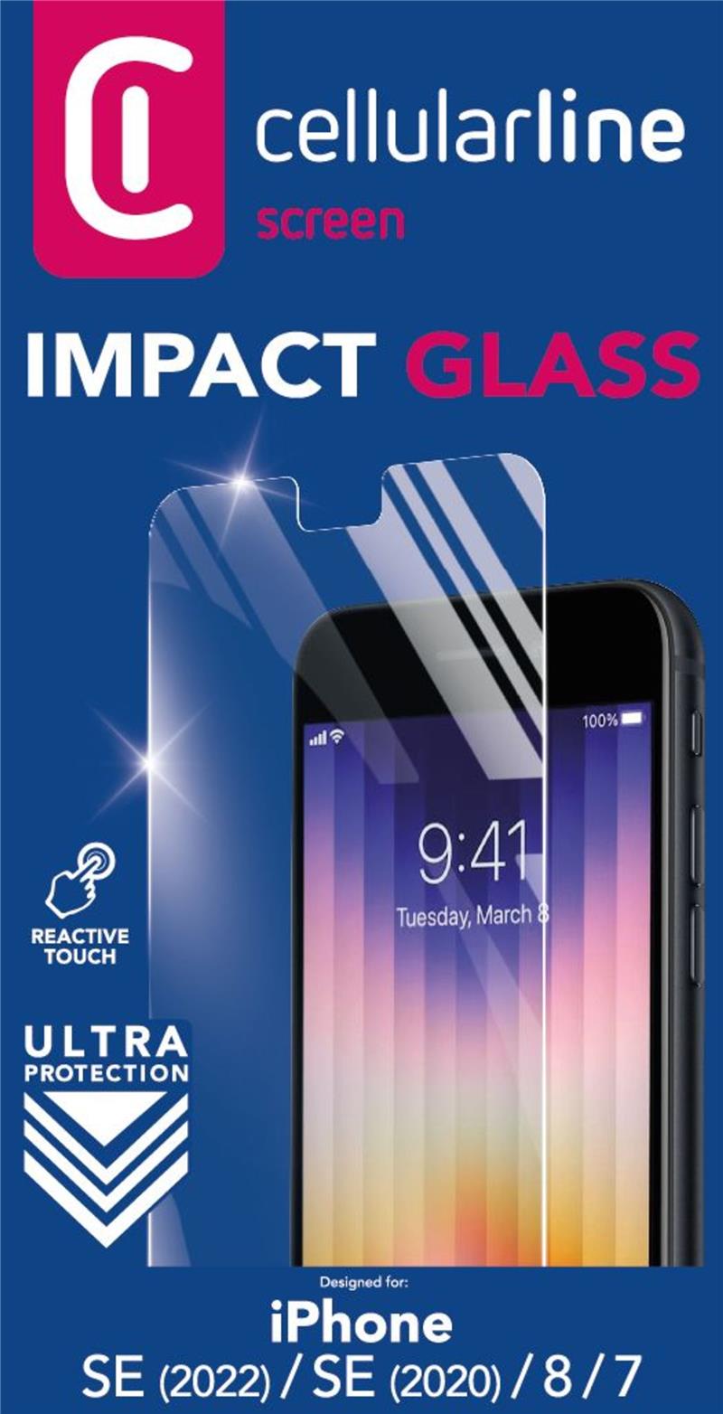 Cellularline Impact Glass für Apple iPhone SE 2022/ SE 2020/ 8/ 7/ 6
