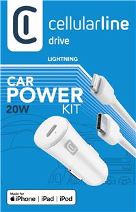 Cellularline USB Car Charger Kit 20W Typ-C/ Lightning White