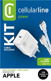 Cellularline USB-C Charger Kit für Apple 20W PD White