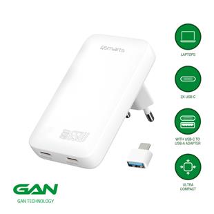 4smarts Netzladegerät FlatPlug Slim Dual 65W GaN 2C, weiß
